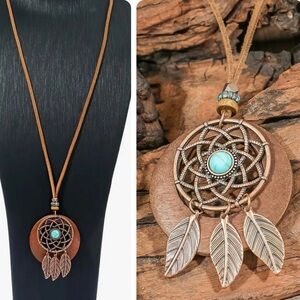 Bohemian Dreamcatcher Bronze Multi-Layer Necklace with Turquoise Accent